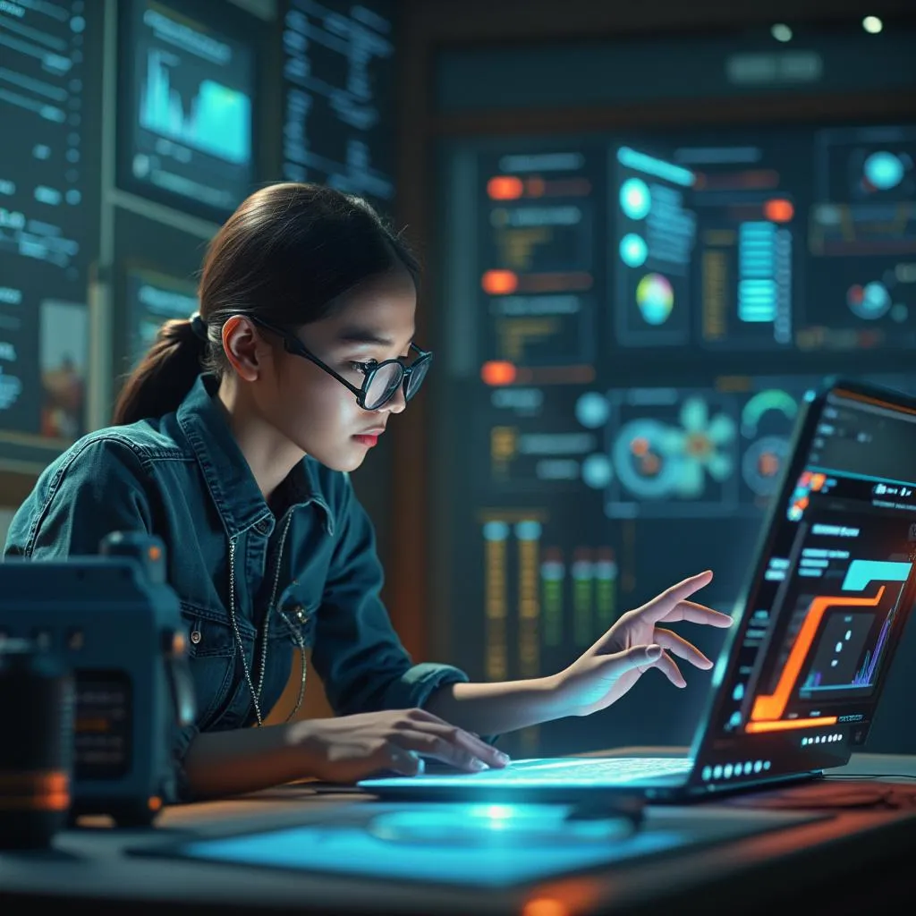 Insegnante che crea materiali digitali